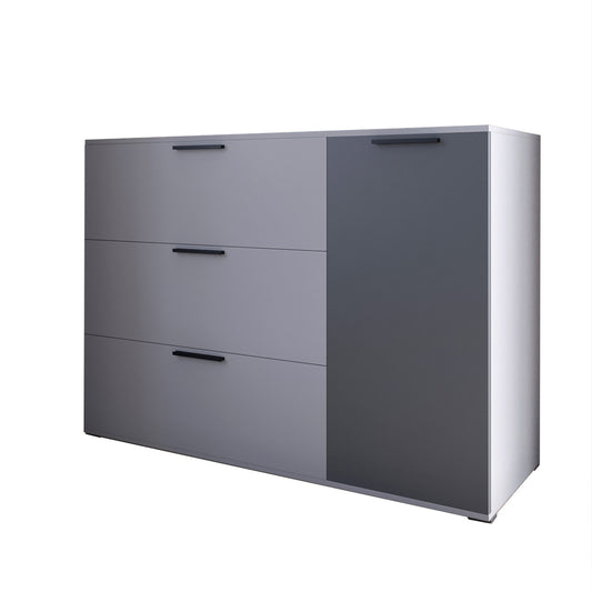 Комод LION Краш с тремя выдвижными ящиками и закрытыми полками Кашемир/Антрацит (LION-044144)