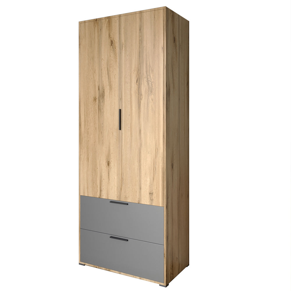 Шкаф распашный двухдверный LION Краш с 2 ящиками Дуб аппалачи/Антрацит (LION-044014)