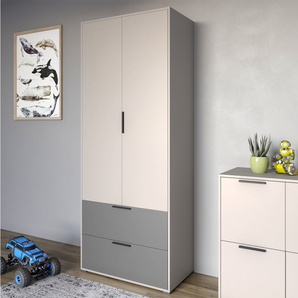 Шкаф распашный двухдверный LION Краш с 2 ящиками Кашемир/Антрацит (LION-044004)