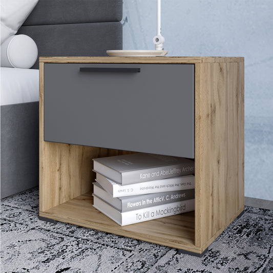 Тумба прикроватная LION Краш с выдвижным ящиком Дуб аппалачи/Антрацит (LION-044134)