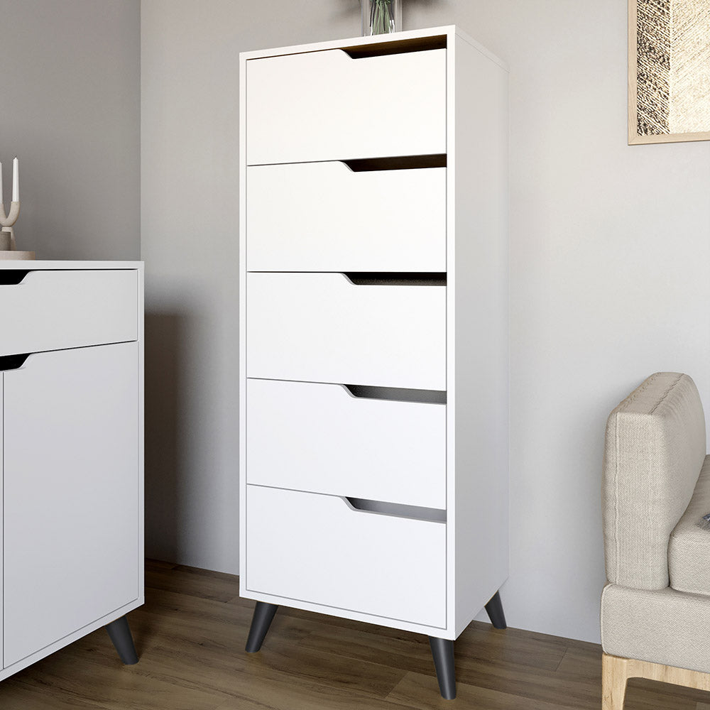 Комод высокий с черными ножками 5 ящиков М-ЗОН Борн 500 Нимфея Альба (белый) (MZN-031110)