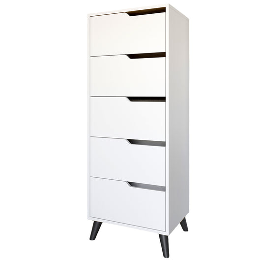 Комод высокий с черными ножками 5 ящиков М-ЗОН Борн 500 Нимфея Альба (белый) (MZN-031110)