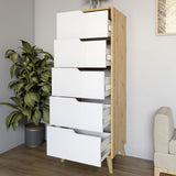 Комод высокий с белыми ножками 5 ящиков М-ЗОН Борн 500 Дуб Артизан/Антрацит (MZN-031100)