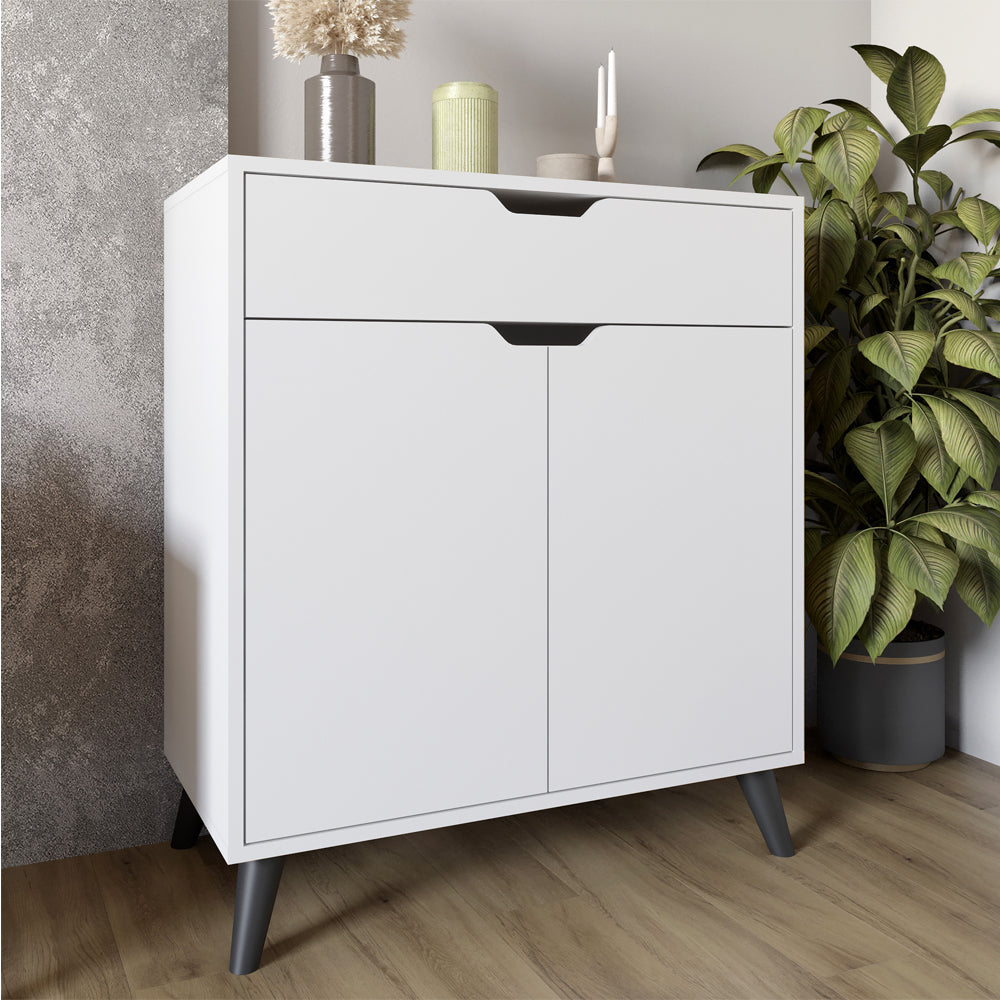 Комод в гостиную с черными ножками М-ЗОН Борн 750 Нимфеа Альба (белый) (MZN-031051)