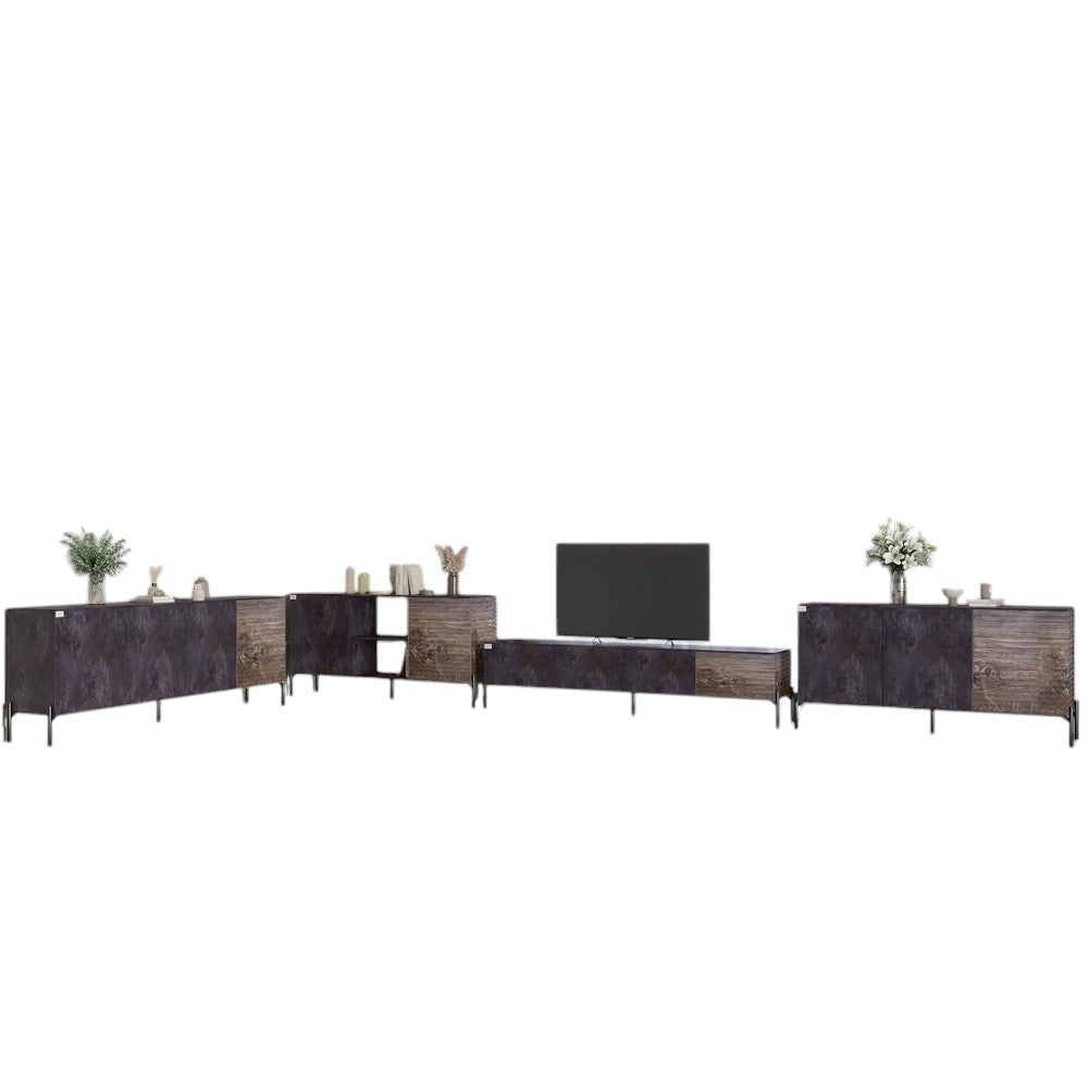 Комплект модульный для гостиной LION Грей 4 элемента с черными металлическими ножками Бетон темный/Дерево (LION-042740)