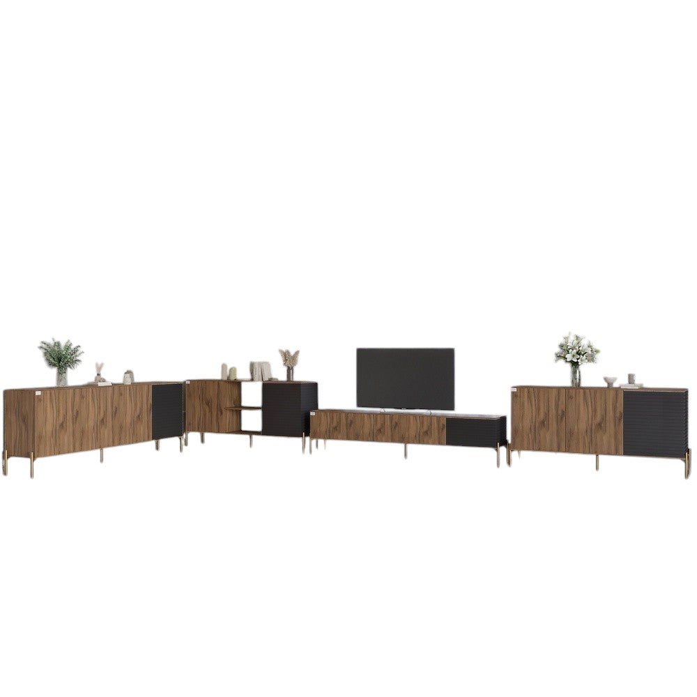 Комплект модульный для гостиной LION Грей 4 элемента с золотыми металлическими ножками Дуб Ливорно/Асфальт (LION-042910)