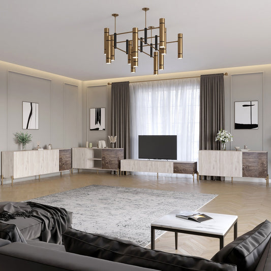 Комплект модульный для гостиной LION Грей 4 элемента с золотыми металлическими ножками Самоа Дымчатый/Дерево (LION-042886)