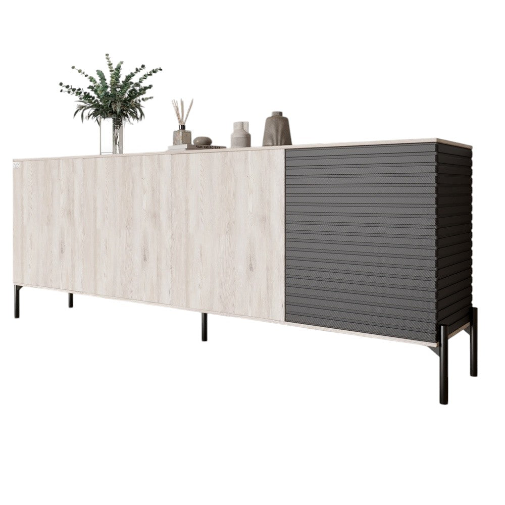 Комод в гостиную на черных металлических ножках LION Грей 204x38x76,5 см Самоа Дымчатый/Асфальт (LION-042470)