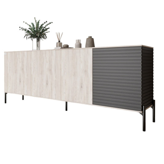 Комод в гостиную на черных металлических ножках LION Грей 204x38x76,5 см Самоа Дымчатый/Асфальт (LION-042470)