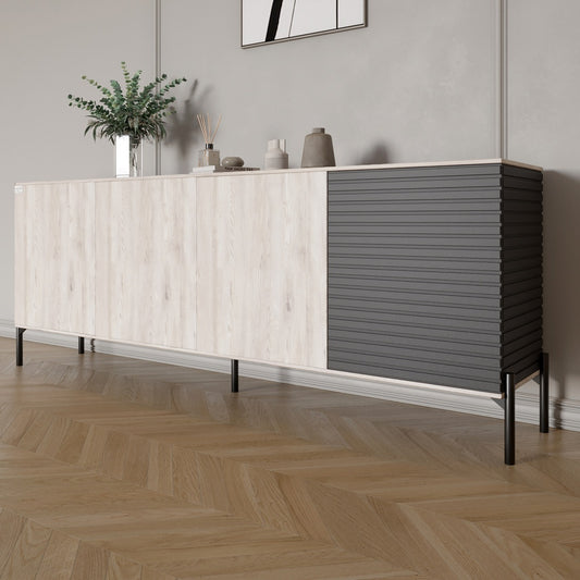 Комод в гостиную на черных металлических ножках LION Грей 204x38x76,5 см Самоа Дымчатый/Асфальт (LION-042470)