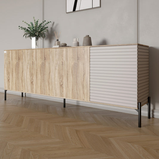 Комод в гостиную на черных металлических ножках LION Грей 204x38x76,5 см Дуб сонома/Кашемир (LION-042630)