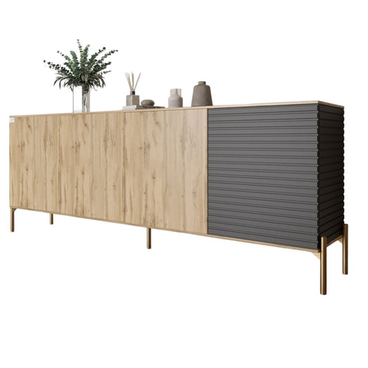 Комод на золотых металлических ножках LION Грей 204x38x76,5 см Дуб Аппалачи/Асфальт (LION-042680)