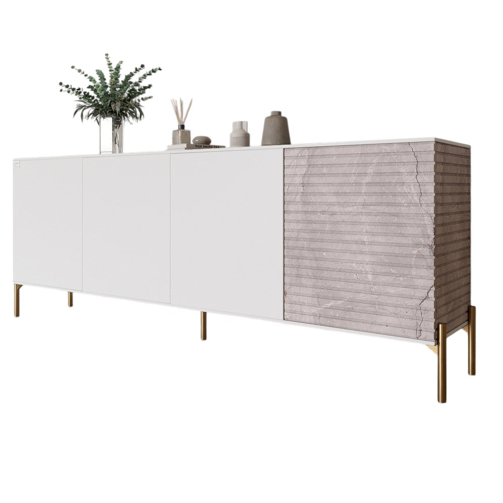 Комод на золотых металлических ножках LION Грей 204x38x76,5 см Нимфея Альба (белый)/Камень (LION-042711)