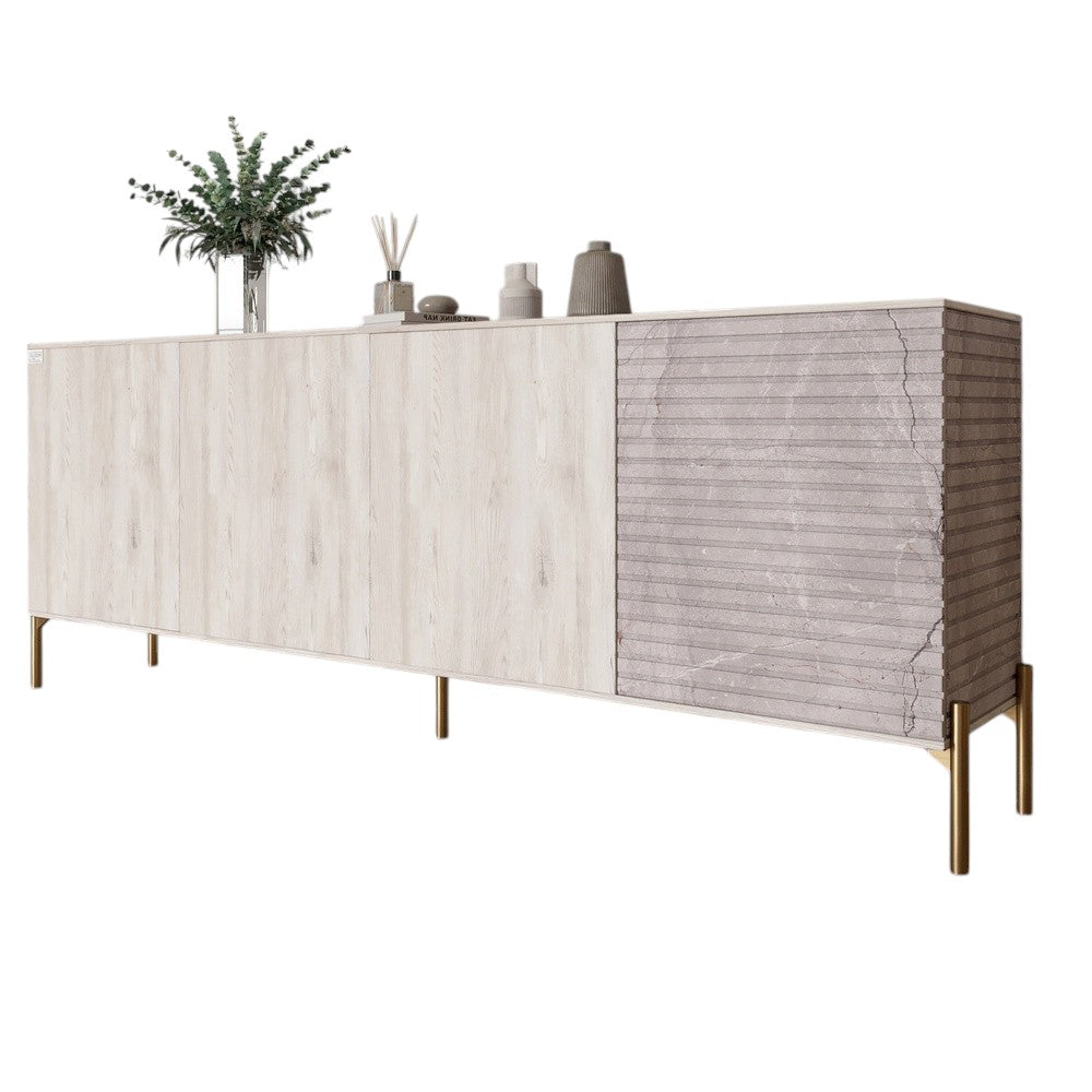 Комод на золотых металлических ножках LION Грей 204x38x76,5 см Самоа Дымчатый/Камень (LION-042691)