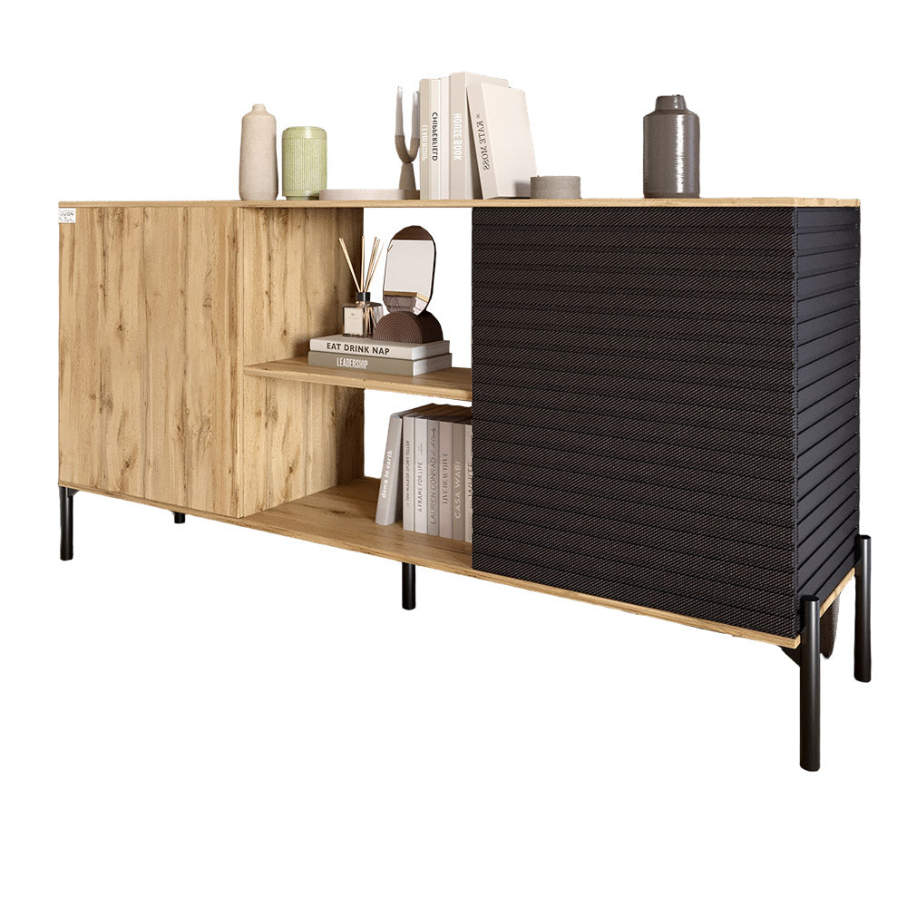 Комод открытый на черных металлических ножках LION Грей Дуб Аппалачи/Асфальт (LION-042715)