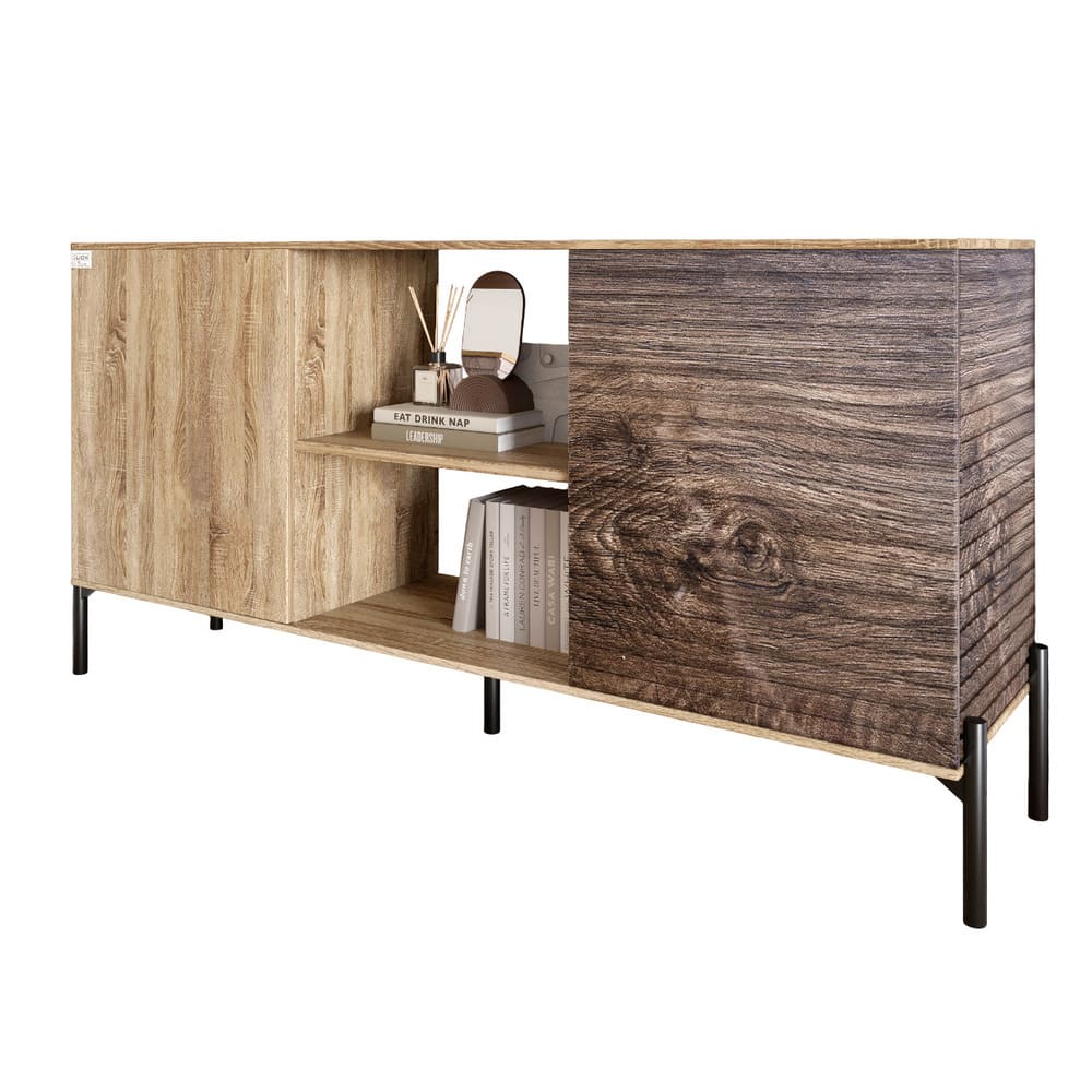 Комод открытый на черных металлических ножках LION Грей Дуб Сонома трюфель/Дерево (LION-042765)