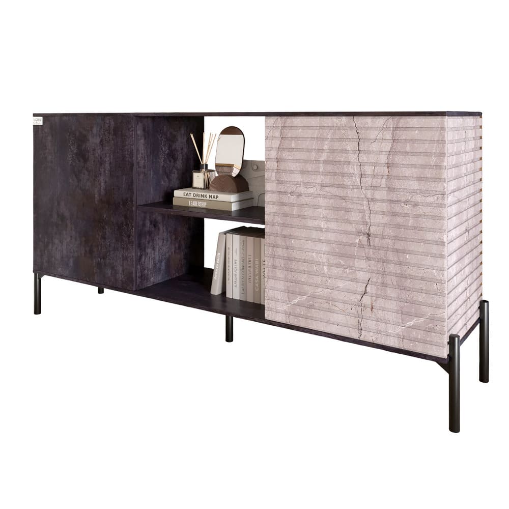 Комод открытый на черных металлических ножках LION Грей Бетон темный/Камень (LION-042790)