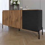 Комод закрыт в гостиную на черных металлических ножках LION Грей Дуб Ливорно/Асфальт 1540x380x765 (LION-041564)