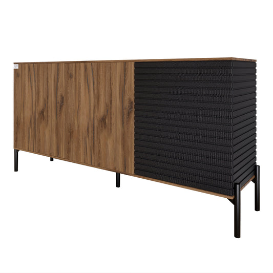 Комод закрыт в гостиную на черных металлических ножках LION Грей Дуб Ливорно/Асфальт 1540x380x765 (LION-041564)