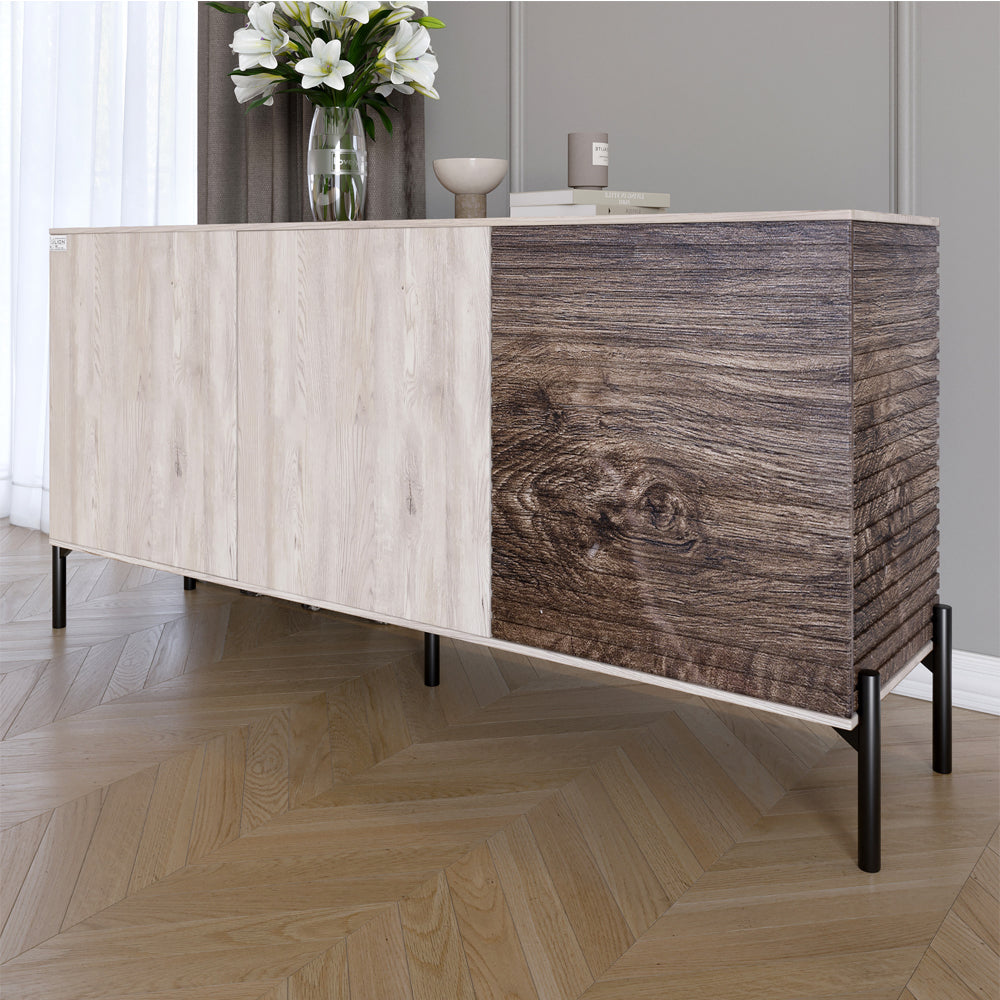Комод закрыт в гостиную на черных металлических ножках LION Грей 154x38x76,5 см Самоа Дымчатый/Дерево (LION-041786)