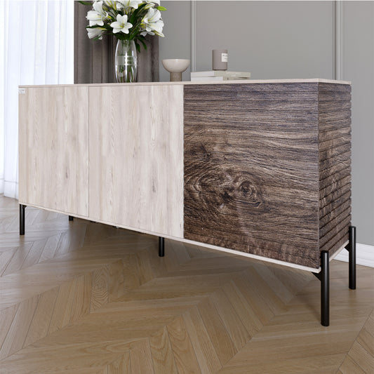 Комод закрыт в гостиную на черных металлических ножках LION Грей 154x38x76,5 см Самоа Дымчатый/Дерево (LION-041786)