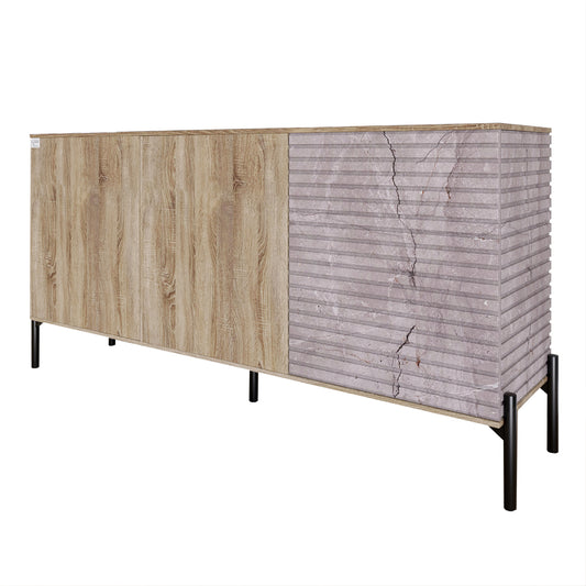 Комод закрыт в гостиную на черных металлических ножках LION Грей 154x38x76,5 см Дуб сонома трюфель/Камень (LION-041796)