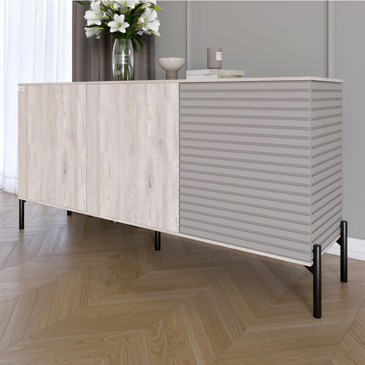 Комод закрыт в гостиную на черных металлических ножках LION Грей 154x38x76,5 см Самоа Дымчатый/Кашемир (LION-041816)