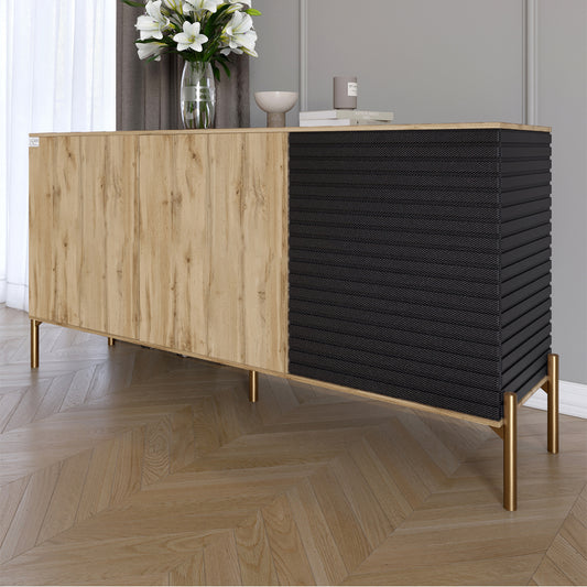 Комод закрыт в гостиную на золотых металлических ножках LION Грей 154x38x76,5 см Дуб Аппалачи/Асфальт (LION-041823)