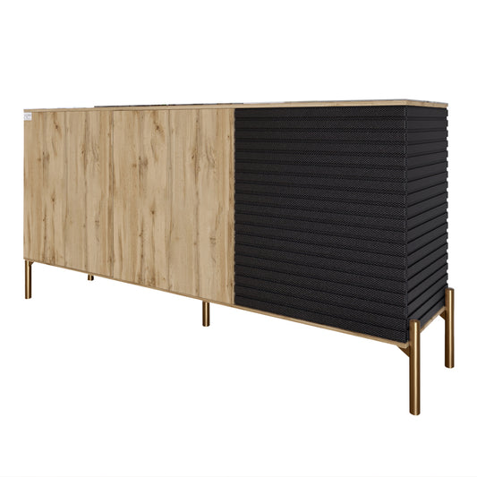 Комод закрыт в гостиную на золотых металлических ножках LION Грей 154x38x76,5 см Дуб Аппалачи/Асфальт (LION-041823)