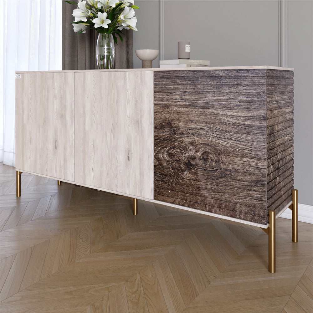 Комод закрыт в гостиную на золотых металлических ножках LION Грей 154x38x76,5 см Самоа Дымчатый/Дерево (LION-041846)