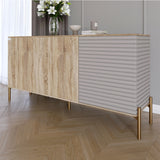 Комод закрытый в гостиную на золотых металлических ножках LION Грей 154x38x76,5 см Дуб сонома/Кашемир (LION-041872)