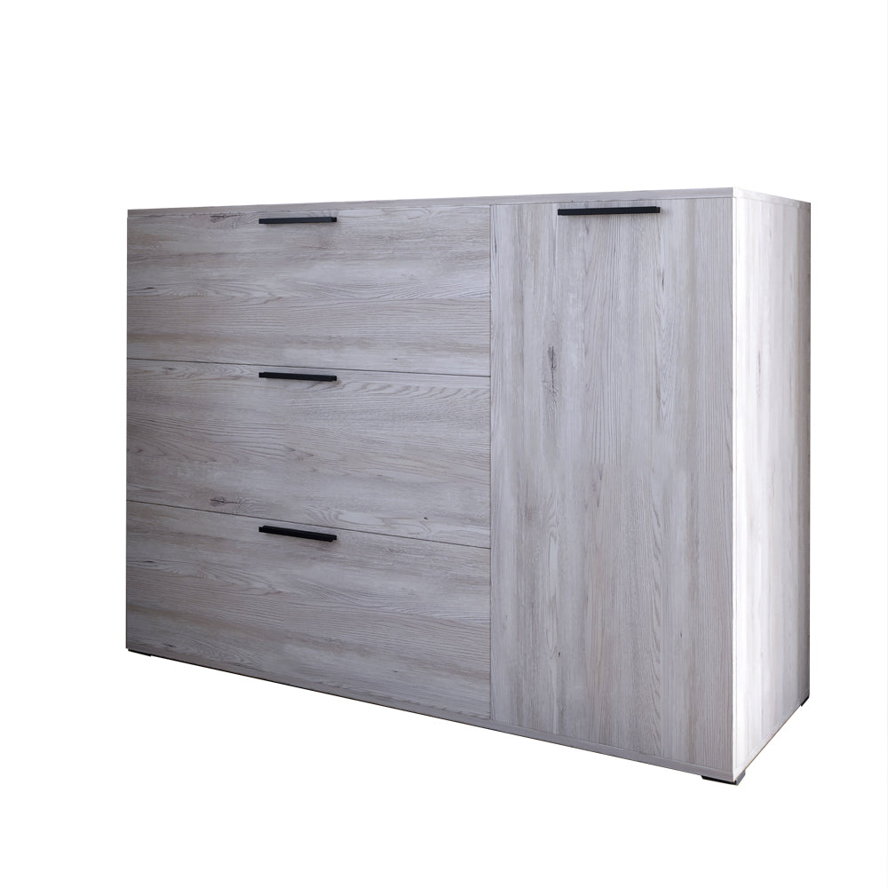 Комод LION Краш с тремя выдвижными ящиками и закрытыми полками Самоа дымчатый (LION-044145)