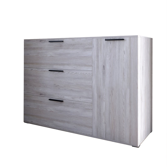 Комод LION Краш с тремя выдвижными ящиками и закрытыми полками Самоа дымчатый (LION-044145)