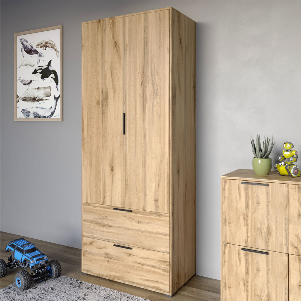 Шкаф распашный двухдверный LION Краш с 2 ящиками Дуб аппалачи (LION-044015)