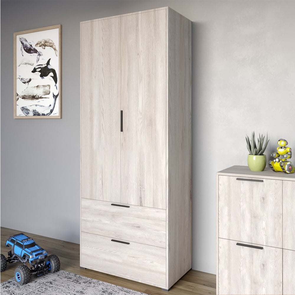 Шкаф распашный двухдверный LION Краш с 2 ящиками Самоа дымчатый (LION-044005)