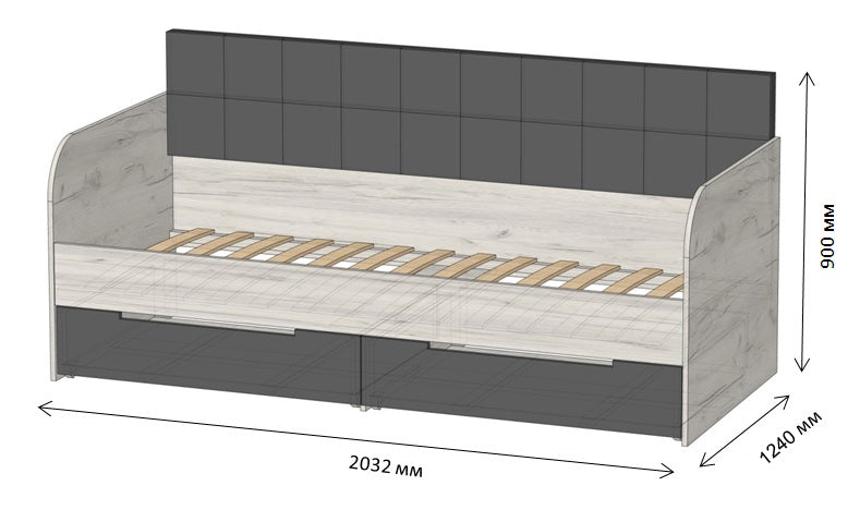 Детская полуторная кровать LION Л-7 с ящиками и ламелями Лили-95 120x200 см Гранит серый (LION-044244)