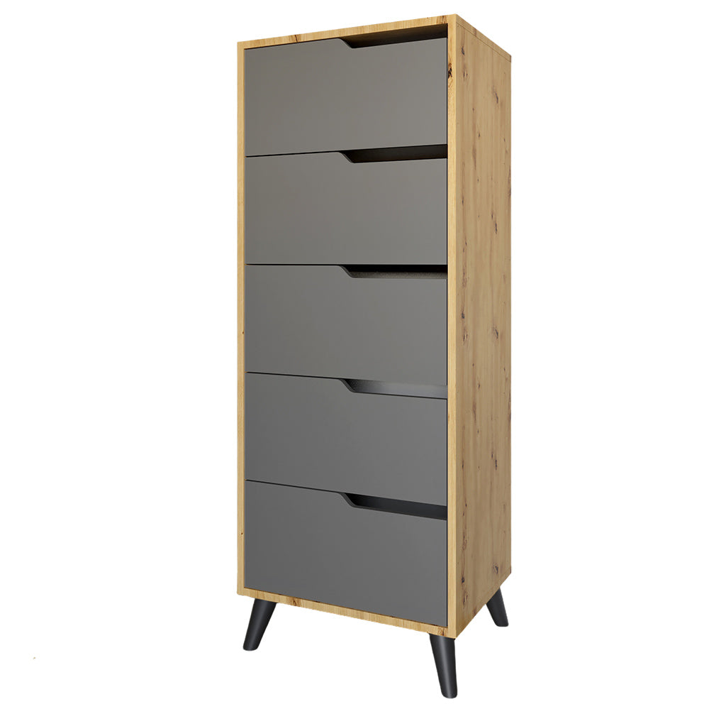 Комод высокий с черными ножками 5 ящиков М-ЗОН Борн 500 Дуб Артизан/Антрацит (MZN-031101)