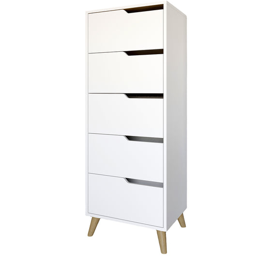 Комод высокий с ножками в цвете Орех светлый 5 ящиков М-ЗОН Борн 500 Нимфея Альба (белый) (MZN-031111)