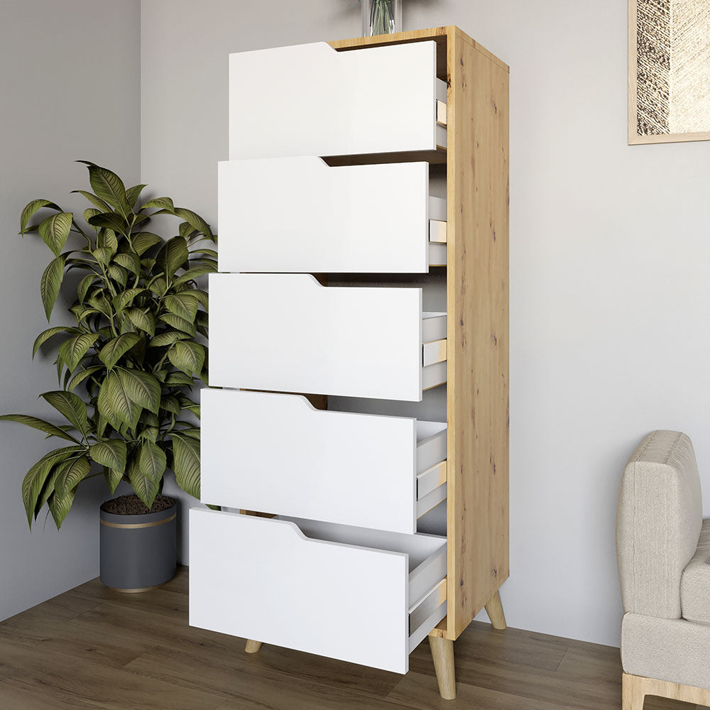 Комод высокий с черными ножками 5 ящиков М-ЗОН Борн 500 Дуб Артизан/Антрацит (MZN-031101)