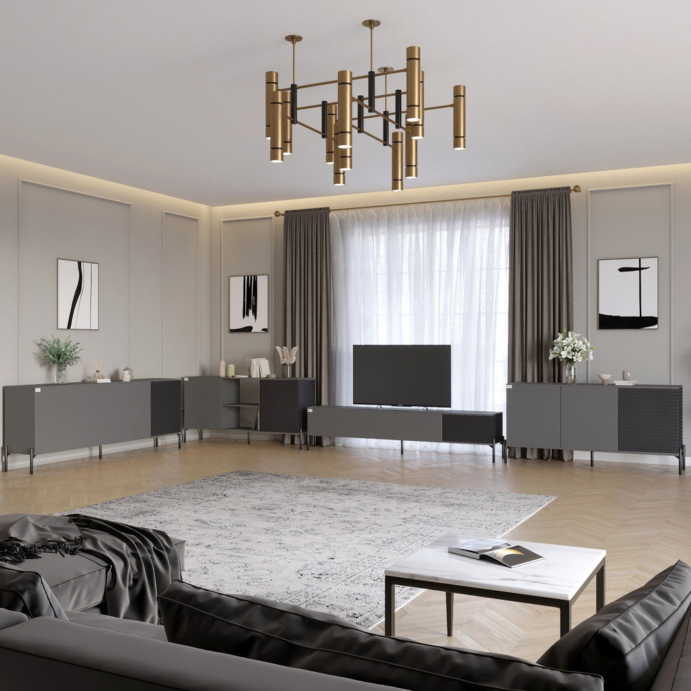 Комплект модульный для гостиной LION Грей 4 элемента с черными металлическими ножками Антрацит/Асфальт (LION-042681)