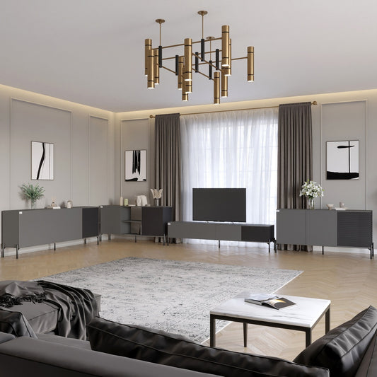 Комплект модульный для гостиной LION Грей 4 элемента с черными металлическими ножками Антрацит/Асфальт (LION-042681)