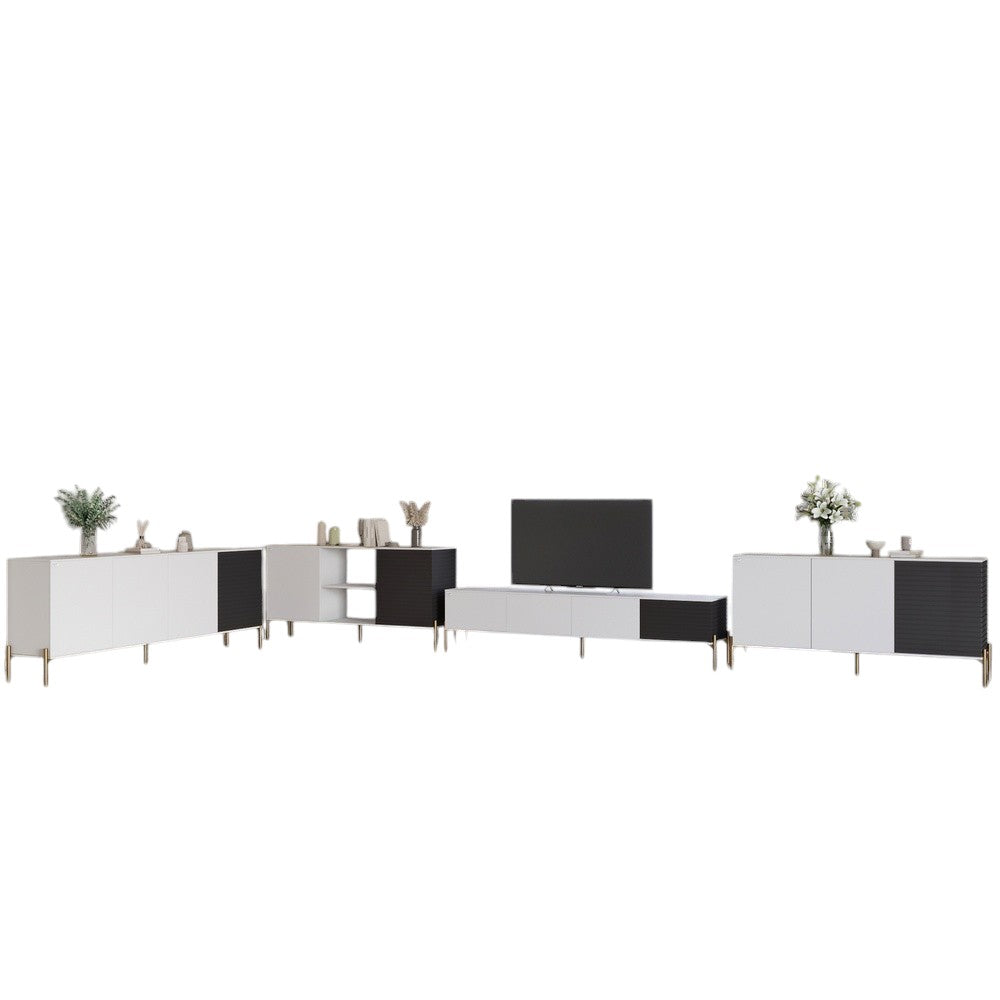 Комплект модульный для гостиной LION Грей 4 элемента с золотыми металлическими ножками Нимфея Альба (белый)/Асфальт (LION-042921)