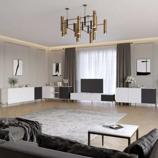 Комплект модульный для гостиной LION Грей 4 элемента с золотыми металлическими ножками Нимфея Альба (белый)/Асфальт (LION-042921)