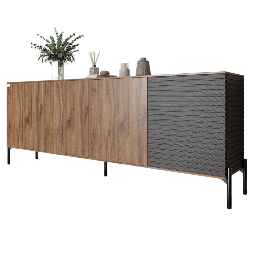 Комод в гостиную на черных металлических ножках LION Грей 204x38x76,5 см Дуб Ливорно/Асфальт (LION-042461)