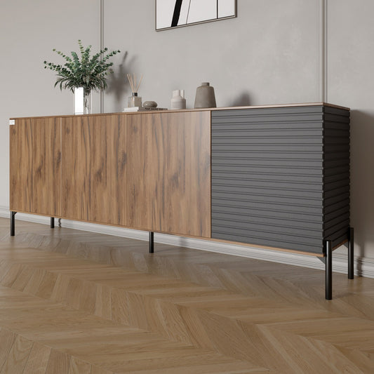 Комод в гостиную на черных металлических ножках LION Грей 204x38x76,5 см Дуб Ливорно/Асфальт (LION-042461)