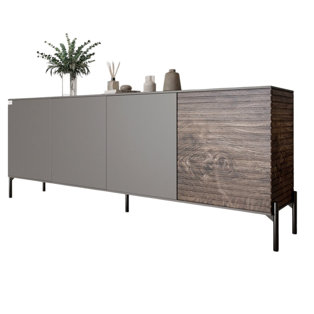 Комод в гостиную на черных металлических ножках LION Грей 204x38x76,5 см Антрацит/Дерево (LION-042501)