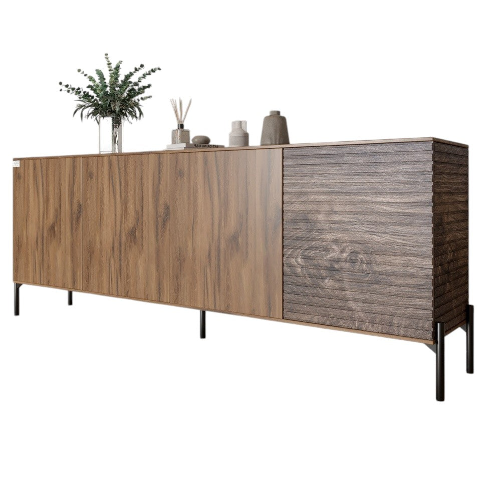 Комод в гостиную на черных металлических ножках LION Грей 204x38x76,5 см Дуб Ливорно/Дерево (LION-042511)