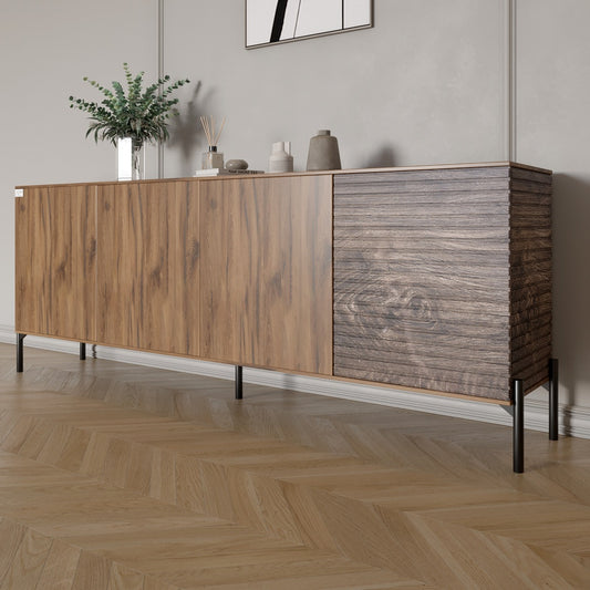 Комод в гостиную на черных металлических ножках LION Грей 204x38x76,5 см Дуб Ливорно/Дерево (LION-042511)