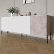 Комод в гостиную на черных металлических ножках LION Грей 204x38x76,5 см Нимфея Альба (белый)/Камень (LION-042611)