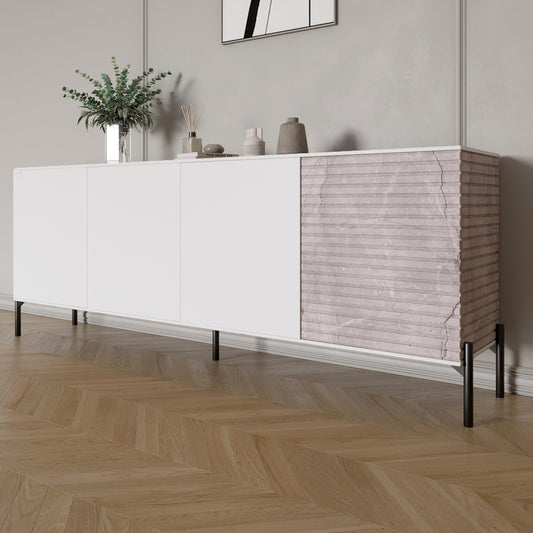 Комод в гостиную на черных металлических ножках LION Грей 204x38x76,5 см Нимфея Альба (белый)/Камень (LION-042611)